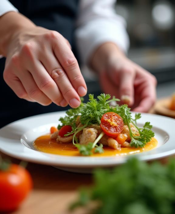 食材を丁寧にあつかうシェフ